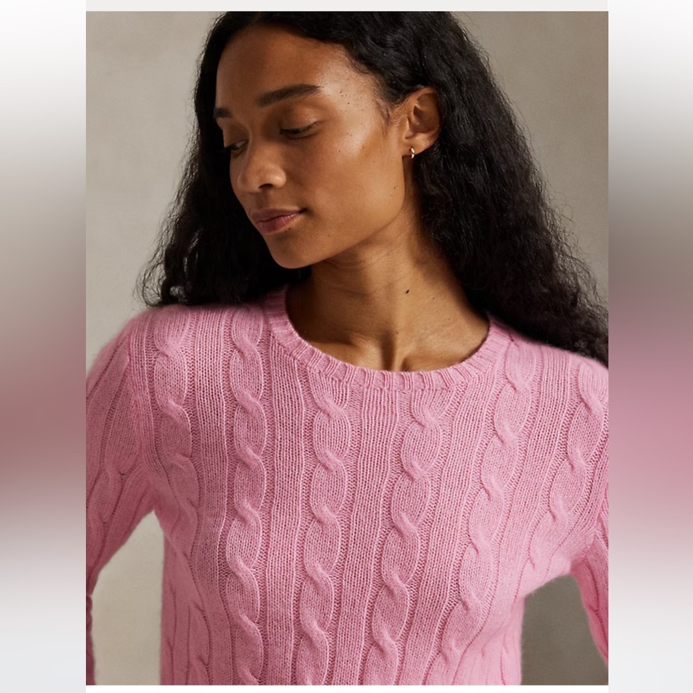 Polo by Ralph Lauren Pink Cable Knit Crewneck Sweater Large - Picture 9 of 10